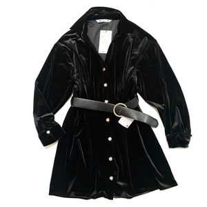 Zara Sz M velvet dress gold buttons with belt black mini